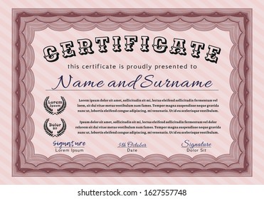 Red Diploma or certificate template. With linear background. Detailed. Money Pattern design. 