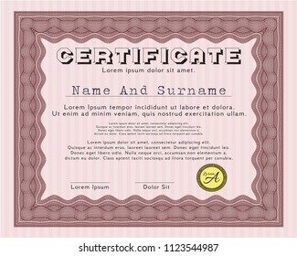 Red Diploma or certificate template. Money style design. With quality background. Detailed. 