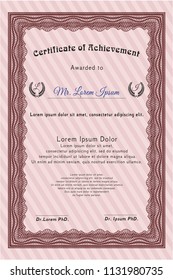Red Diploma or certificate template. Money design. Vector illustration. Printer friendly. 