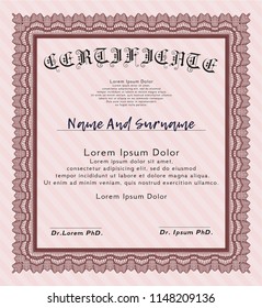 Red Diploma or certificate template. Money Pattern design. Detailed. Easy to print. 