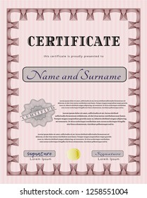 Red Diploma or certificate template. Money design. Detailed. With great quality guilloche pattern. 