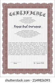 Red Diploma or certificate template.  Money design.  With quality background.   