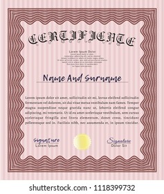 Red Diploma or certificate template. Nice design. Detailed. Printer friendly. 