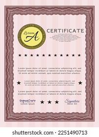 Red Diploma or certificate template.  Nice design.  Easy to print.  Vector illustration. 