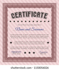 Red Diploma or certificate template. Perfect design. With linear background. Vector illustration. 