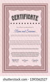 Red Diploma or certificate template. Perfect design. With great quality guilloche pattern. Vector illustration. 