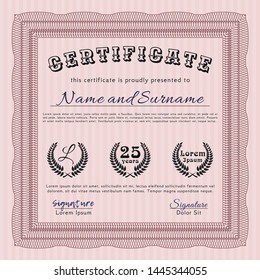 Red Diploma or certificate template. Perfect design. With guilloche pattern and background. Customizable, Easy to edit and change colors. 