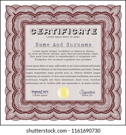 Red Diploma or certificate template. Printer friendly. Superior design. Detailed. 