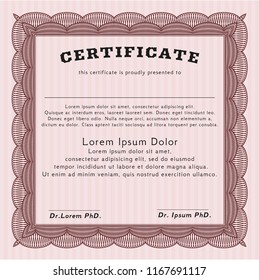 Red Diploma or certificate template. Printer friendly. Lovely design. Vector illustration. 