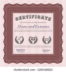 Red Diploma or certificate template. Printer friendly. Lovely design. Customizable, Easy to edit and change colors. 
