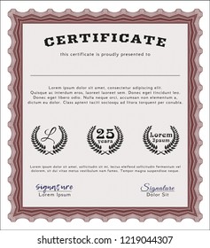 Red Diploma or certificate template. Printer friendly. Excellent design. Vector illustration. 