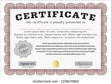 Red Diploma or certificate template. Printer friendly. Detailed. Lovely design. 