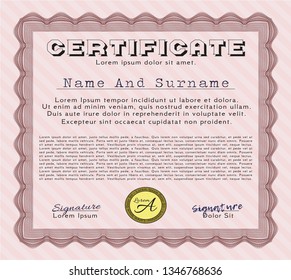 Red Diploma or certificate template. Printer friendly. Elegant design. Vector illustration. 