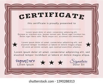 Red Diploma or certificate template. Printer friendly. Detailed. Money Pattern. 