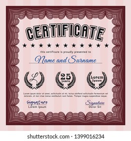 Red Diploma or certificate template. Printer friendly. Retro design. Vector illustration. 