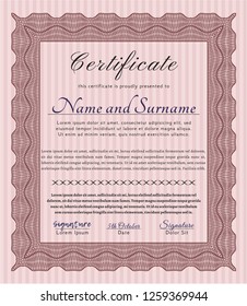 Red Diploma or certificate template. With quality background. Nice design. Detailed. 