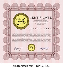 Red Diploma or certificate template. With quality background. Sophisticated design. Vector illustration. 