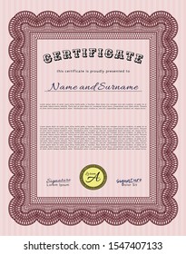Red Diploma or certificate template. Retro design. With guilloche pattern and background. Vector illustration. 
