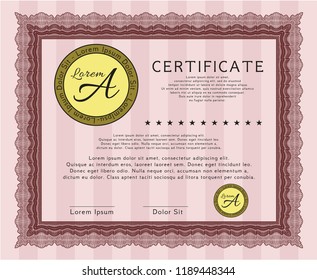 Red Diploma or certificate template. Sophisticated design. With background. Detailed. 