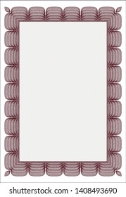 Red Diploma or certificate template. Sophisticated design. With linear background. Vector illustration. 