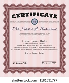 Red Diploma or certificate template. Superior design. With guilloche pattern. Detailed. 