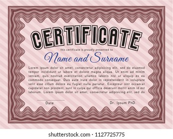 Red Diploma or certificate template. Vector illustration. With quality background. Modern design. 