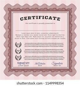 Red Diploma or certificate template. Vector illustration. Complex background. Elegant design. 