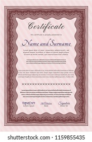 Red Diploma or certificate template. Vector illustration. With great quality guilloche pattern. Superior design. 