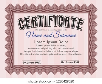 Red Diploma or certificate template. Vector illustration. With complex background. Money Pattern. 
