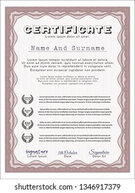 Red Diploma or certificate template. Vector illustration. With quality background. Retro design. 