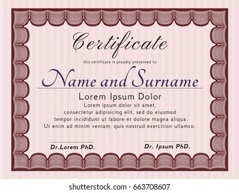 Red Diploma or certificate template. Vector illustration. With great quality guilloche pattern. Lovely design. 