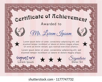 Red Diploma. With complex background. Sophisticated design. Vector illustration. 