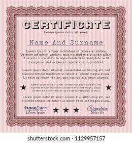 Red Diploma. With complex linear background. Detailed. Money style design. 