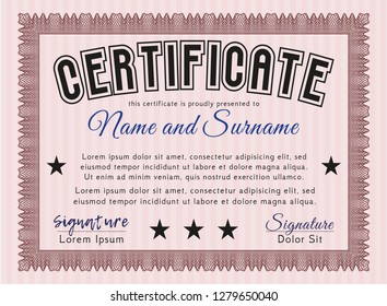 Red Diploma. With complex linear background. Detailed. Money style design. 