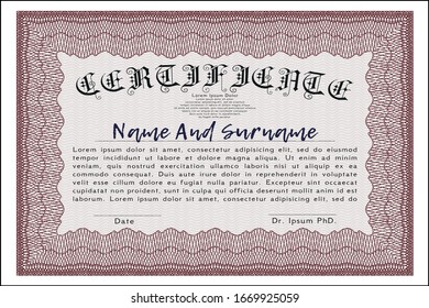 Red Diploma. With complex linear background. Beauty design. Customizable, Easy to edit and change colors. 