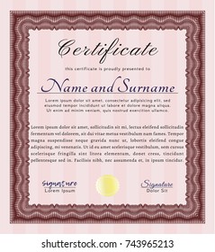 Red Diploma. With complex linear background. Elegant design. Vector illustration. 