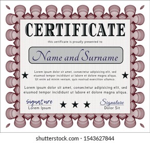 Red Diploma. Cordial design. Vector illustration. With complex linear background. 