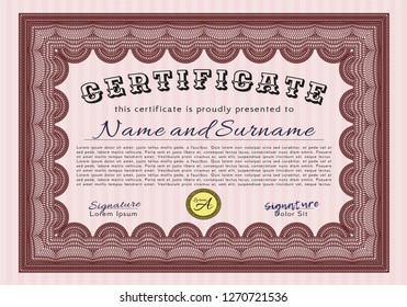 Red Diploma. Detailed. Complex background. Modern design. 