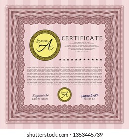 Red Diploma. Detailed. With complex linear background. Money design. 