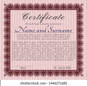 Red Diploma. Detailed. With complex linear background. Beauty design. 