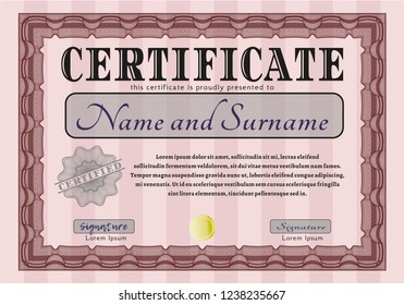 Red Diploma. Elegant design. With complex background. Detailed. 
