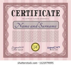 Red Diploma. Elegant design. Vector illustration. With complex linear background. 