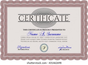 Red Diploma. Good design. With background. Border, frame. 
