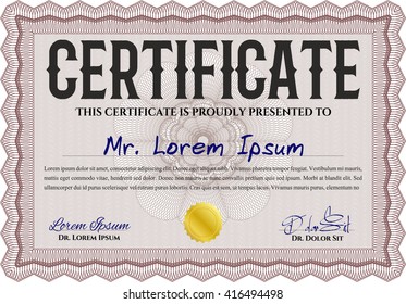 Diploma Rojo. Buen diseño. Borde, marco. Con fondo. 