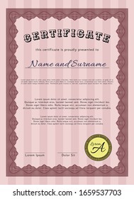 Red Diploma. With great quality guilloche pattern. Vector illustration. Lovely design. 