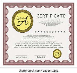 Red Diploma. With guilloche pattern and background. Vector illustration. Modern design. 