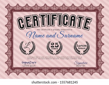 Red Diploma. With guilloche pattern and background. Beauty design. Customizable, Easy to edit and change colors. 