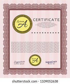 Red Diploma. With linear background. Money Pattern. Vector illustration. 