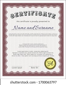 Red Diploma. With linear background. Vector illustration. Excellent design. 