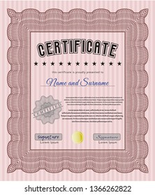 Red Diploma. Lovely design. Vector illustration. With guilloche pattern. 